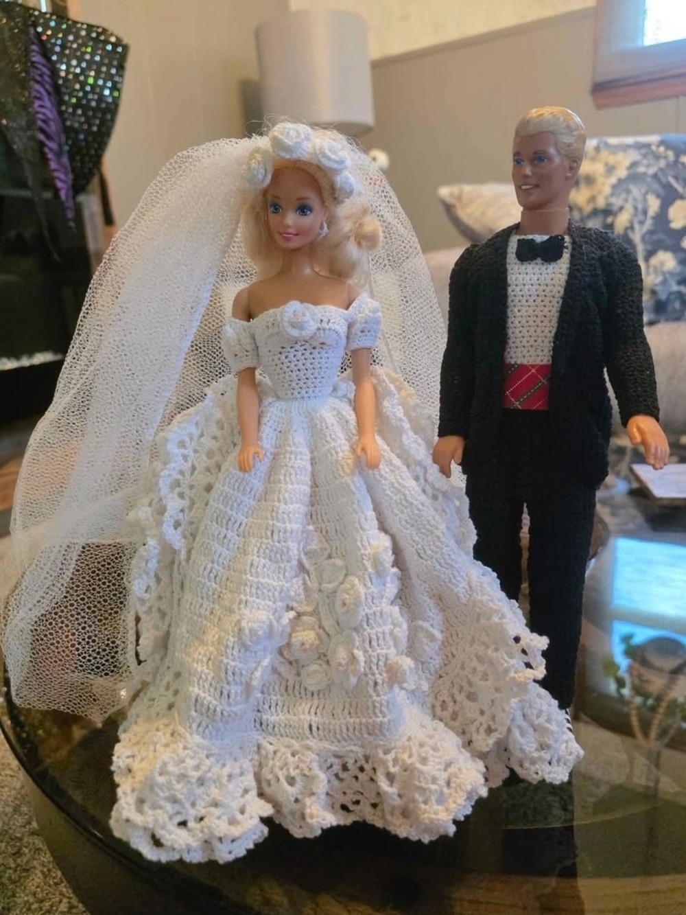 HAND MADE  White Wedding Dress with Veil and  ans Black hand Made Tux